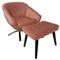 Kit Poltrona Giovana Giratória Cromado, Puff Capitonê Luxo e Almofadas em Sued Premium