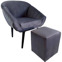 Kit Poltrona Giovana Puff Quadrado e Almofadas em Sued Premium