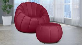 Kit Poltrona Girat. Concha + Puff Veludo Vermelho