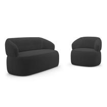 Kit Poltrona Giratória e Sofá Orgânico Living Glee 03 Lugares 170cm Bouclê Grafite - Desk Design