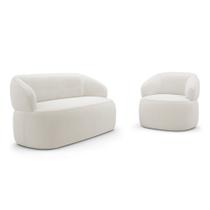 Kit Poltrona Giratória e Sofá Orgânico Living Glee 03 Lugares 170cm Bouclê Off White - Abmaza