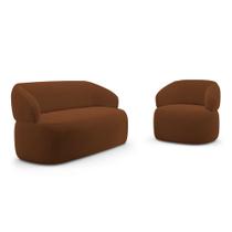 Kit Poltrona Giratória e Sofá Orgânico Living Glee 03 Lugares 170cm Veludo Terracota - Abmaza Kit Poltrona Giratória e Sofá Orgânico Living Glee 03 Lugares 170cm Veludo Terracota - Abmaza