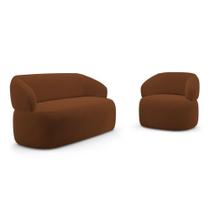 Kit Poltrona Giratória E Sofá Orgânico Living Glee 03 Lugares 170cm Veludo Terracota - Abmaza Kit Poltrona Giratória E Sofá Orgânico Living Glee 03 Lugares 170cm Veludo Terracota - Abmaza
