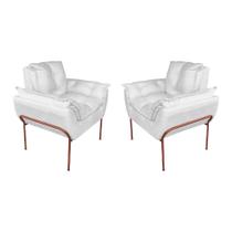Kit Poltrona Moderna Base Cobre Suede Branco - Belliv Decor Kit Poltrona Moderna Base Cobre Suede Branco - Belliv Decor