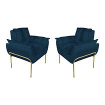 Kit Poltrona Moderna Base Dourada Suede Azul Marinho - Belliv Decor Kit Poltrona Moderna Base Dourada Suede Azul Marinho - Belliv Decor