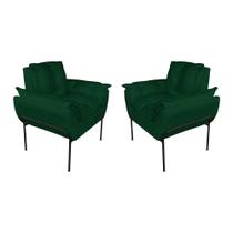 Kit Poltrona Moderna Base Preta Suede Verde - Belliv Decor