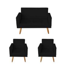 Kit Poltrona Namoradeira 2 Lugares e 2 Poltronas com Estrutura Madeira Maciça Nina Preto Mafer