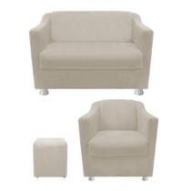 kit Poltrona, Namoradeira Babel e Puff Banqueta Dado Sala de Espera Recepção Suede Bege - DAMAFFÊ MÓVEIS