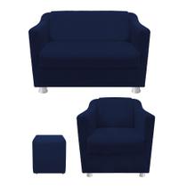 kit Poltrona, Namoradeira Babel e Puff Dado Sala de Espera Recepção Suede Azul Marinho - DAMAFFÊ MÓVEIS kit Poltrona, Namoradeira Babel e Puff Dado Sala de Espera Recepção Suede Azul Marinho - DAMAFFÊ MÓVEIS