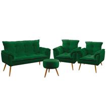 Kit Poltrona Namoradeira e 2 Poltronas Beta com Puff Solar Suede Verde Aradecor