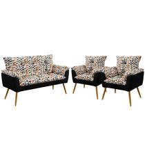Kit Poltrona Namoradeira e 2 Poltronas Beta F-014 Sued Estampado Bege com Sued Aradecor
