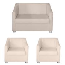 Kit Poltrona Namoradeira e 2 Poltronas Decorativa 68 cm Tilla Bege - Mafer Kit Poltrona Namoradeira e 2 Poltronas Decorativa 68 cm Tilla Bege - Mafer