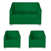 Kit Poltrona Namoradeira e 2 Poltronas Decorativa 68 cm Tilla Verde - Mafer Kit Poltrona Namoradeira e 2 Poltronas Decorativa 68 cm Tilla Verde - Mafer