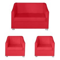 Kit Poltrona Namoradeira e 2 Poltronas Decorativa 68 cm Tilla Vermelho - Mafer Kit Poltrona Namoradeira e 2 Poltronas Decorativa 68 cm Tilla Vermelho - Mafer