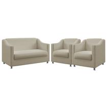 Kit Poltrona Namoradeira e 2 Poltronas Decorativa Para Sala De Estar Alya Bege Aradecor