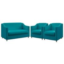 Kit Poltrona Namoradeira e 2 Poltronas Decorativa Para Sala De Estar Alya Sued Azul Turquesa Aradecor Kit Poltrona Namoradeira e 2 Poltronas Decorativa Para Sala De Estar Alya Sued Azul Turquesa Aradecor