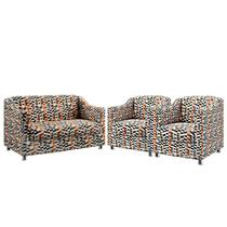 Kit Poltrona Namoradeira e 2 Poltronas Decorativa Para Sala De Estar Alya Sued Estampado Laranja Aradecor