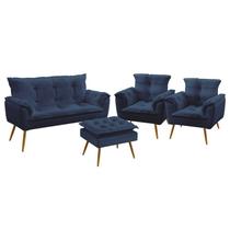 Kit Poltrona Namoradeira e 2 Poltronas Decorativas Almofadadas Beta Puff Lunar Sued Azul Marinho Ara Kit Poltrona Namoradeira e 2 Poltronas Decorativas Almofadadas Beta Puff Lunar Sued Azul Marinho Ara