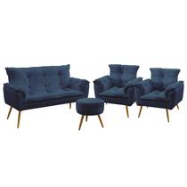 Kit Poltrona Namoradeira e 2 Poltronas Decorativas Almofadadas Beta Puff Solar Sued Azul Marinho Ara Kit Poltrona Namoradeira e 2 Poltronas Decorativas Almofadadas Beta Puff Solar Sued Azul Marinho Ara