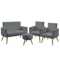 Kit Poltrona Namoradeira e 2 Poltronas Decorativas Almofadas Vega Com Rodapé Puff Solar Sued Cinza Aradecor Kit Poltrona Namoradeira e 2 Poltronas Decorativas Almofadas Vega Com Rodapé Puff Solar Sued Cinza Aradecor