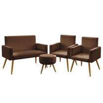 Kit Poltrona Namoradeira e 2 Poltronas Decorativas Almofadas Vega Puff Solar Couro Marrom Aradecor Kit Poltrona Namoradeira e 2 Poltronas Decorativas Almofadas Vega Puff Solar Couro Marrom Aradecor