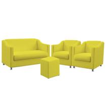 Kit Poltrona Namoradeira e 2 Poltronas Decorativas Alya Puff Izar Suede Amarelo Aradecor