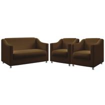 Kit Poltrona Namoradeira e 2 Poltronas Decorativas Alya Suede Marrom Aradecor