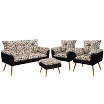 Kit Poltrona Namoradeira e 2 Poltronas Decorativas Beta com Puff Lunar Sued Estampado Laranja com Pr Kit Poltrona Namoradeira e 2 Poltronas Decorativas Beta com Puff Lunar Sued Estampado Laranja com Pr