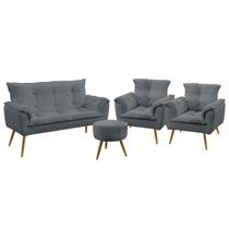 Kit Poltrona Namoradeira e 2 Poltronas Decorativas Beta Puff Solar Sued Cinza Aradecor