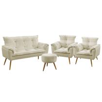 Kit Poltrona Namoradeira e 2 Poltronas Decorativas Beta Puff Solar Suede Bege Aradecor