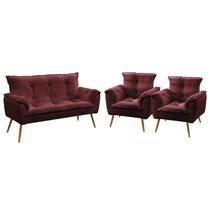 Kit Poltrona Namoradeira e 2 Poltronas Decorativas Beta Sued Bordô Aradecor Kit Poltrona Namoradeira e 2 Poltronas Decorativas Beta Sued Bordô Aradecor