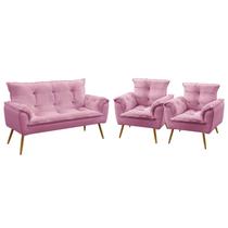 Kit Poltrona Namoradeira e 2 Poltronas Decorativas Beta Sued Rosê Aradecor Kit Poltrona Namoradeira e 2 Poltronas Decorativas Beta Sued Rosê Aradecor