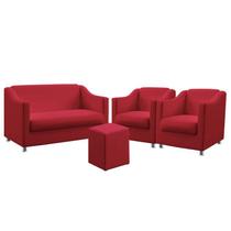 Kit Poltrona Namoradeira e 2 Poltronas Decorativas Estofada Alya Puff Izar Sued Vermelho Aradecor