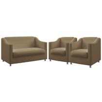 Kit Poltrona Namoradeira e 2 Poltronas Decorativas Estofada Alya Sued Capuccino Aradecor