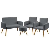 Kit Poltrona Namoradeira e 2 Poltronas Decorativas Estofada Nina Puff Solar Sued Cinza Aradecor Kit Poltrona Namoradeira e 2 Poltronas Decorativas Estofada Nina Puff Solar Sued Cinza Aradecor