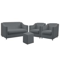 Kit Poltrona Namoradeira e 2 Poltronas Decorativas Estofada Para Sala De Estar Alya Puff Izar Sued Cinza Aradecor