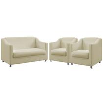 Kit Poltrona Namoradeira e 2 Poltronas Decorativas Estofada Para Sala De Estar Alya Sued Bege Aradecor