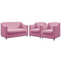 Kit Poltrona Namoradeira e 2 Poltronas Decorativas Estofada Para Sala De Estar Alya Sued Rosê Aradecor