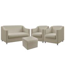 Kit Poltrona Namoradeira e 2 Poltronas Decorativas Estofadas Alya Com Puff Quasar Bege Aradecor