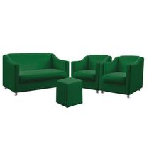 Kit Poltrona Namoradeira e 2 Poltronas Decorativas Estofadas AlyaCom Puff Izar Sued Verde Aradecor