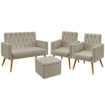 Kit Poltrona Namoradeira e 2 Poltronas Decorativas Nina Capitonê com Puff Quasar Bege Aradecor Kit Poltrona Namoradeira e 2 Poltronas Decorativas Nina Capitonê com Puff Quasar Bege Aradecor