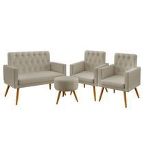 Kit Poltrona Namoradeira e 2 Poltronas Decorativas Nina Capitonê com Puff Solar Bege Aradecor