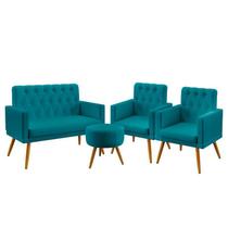 Kit Poltrona Namoradeira e 2 Poltronas Decorativas Nina Capitonê com Puff Solar Sued Azul Turquesa Aradecor Kit Poltrona Namoradeira e 2 Poltronas Decorativas Nina Capitonê com Puff Solar Sued Azul Turquesa Aradecor