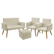 Kit Poltrona Namoradeira e 2 Poltronas Decorativas Nina com Puff Quasar Suede Bege Aradecor