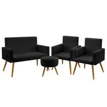 Kit Poltrona Namoradeira e 2 Poltronas Decorativas Nina Puff Solar Suede Preto Aradecor