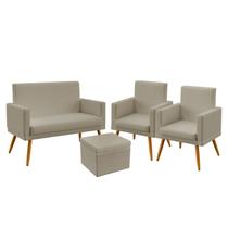 Kit Poltrona Namoradeira e 2 Poltronas Decorativas Nina Rodapé com Puff Quasar Couro Bege Aradecor Kit Poltrona Namoradeira e 2 Poltronas Decorativas Nina Rodapé com Puff Quasar Couro Bege Aradecor