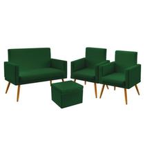 Kit Poltrona Namoradeira e 2 Poltronas Decorativas Nina Rodapé com Puff Quasar Sued Verde Aradecor