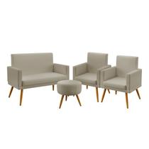Kit Poltrona Namoradeira e 2 Poltronas Decorativas Nina Rodapé com Puff Solar Couro Bege Aradecor Kit Poltrona Namoradeira e 2 Poltronas Decorativas Nina Rodapé com Puff Solar Couro Bege Aradecor