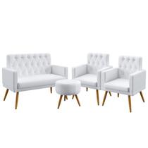 Kit Poltrona Namoradeira e 2 Poltronas Decorativas Nina Rodapé E Capitonê Puff Solar Couro Branco Aradecor Kit Poltrona Namoradeira e 2 Poltronas Decorativas Nina Rodapé E Capitonê Puff Solar Couro Branco Aradecor