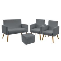 Kit Poltrona Namoradeira e 2 Poltronas Decorativas Para Sala De Estar Nina Rodapé com Puff Quasar Sued Cinza Aradecor Kit Poltrona Namoradeira e 2 Poltronas Decorativas Para Sala De Estar Nina Rodapé com Puff Quasar Sued Cinza Aradecor